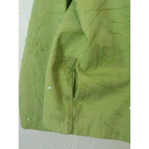 Vintage Tanjay Light Green Denim Zip Up Jacket Sequin Embroidery Women Sz Large - Picture 8 of 12